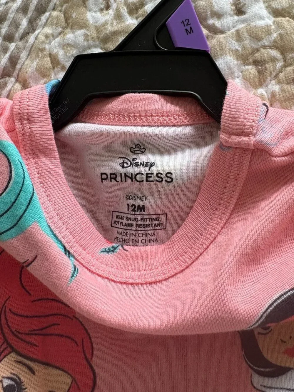 Disney Princess Character Toddler Snug Fit Two-Piece Sleep Set Size 12 Month
